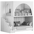 Kids Bunk Bed With Stairs Upholstered Headboard And Decorative Storage Shelves