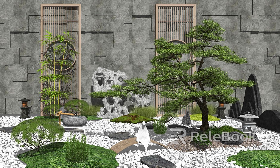 New Chinese style landscape sketch courtyard landscape stone plants model