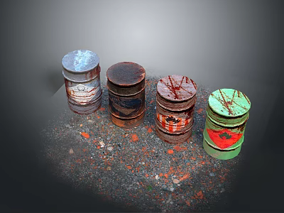 Colored Food Storage Containers With Scattered Debris On Dark Surface 3d model
