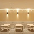 SPA Sauna Interior Design With Marble Walls Arches Bathtubs And Corridor Lighting