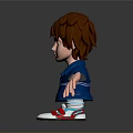 Child With Brown Hair Bandage On Face Wearing Blue Shirt Red Shoes Arms Outstretched
