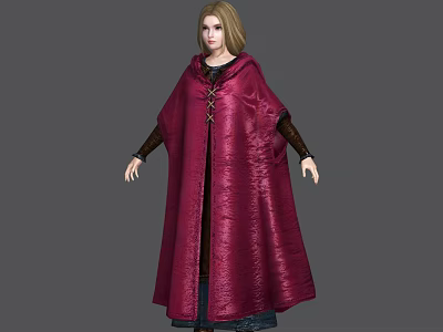 Game and Movie Character Wearing Red Velvet Cloak Gold Trim Long Blond Hair Medieval Design 3d model