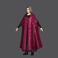 Game and Movie Character Wearing Red Velvet Cloak Gold Trim Long Blond Hair Medieval Design