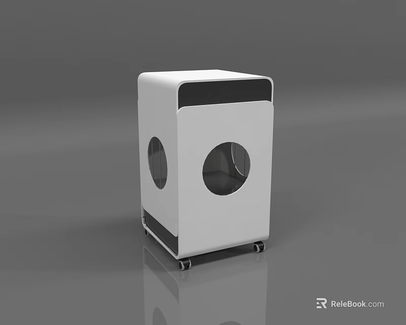 Modern White And Black Office Shredder With Circular Feeding Holes And Rolling Wheels 3d model 