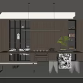 Modern Tea Room Interior Design With Wooden Elements Long Table And Green Plant