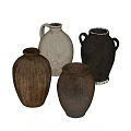 Rustic Ceramic Vessels Featuring Various Shapes Colors And Textured Details 3d model
