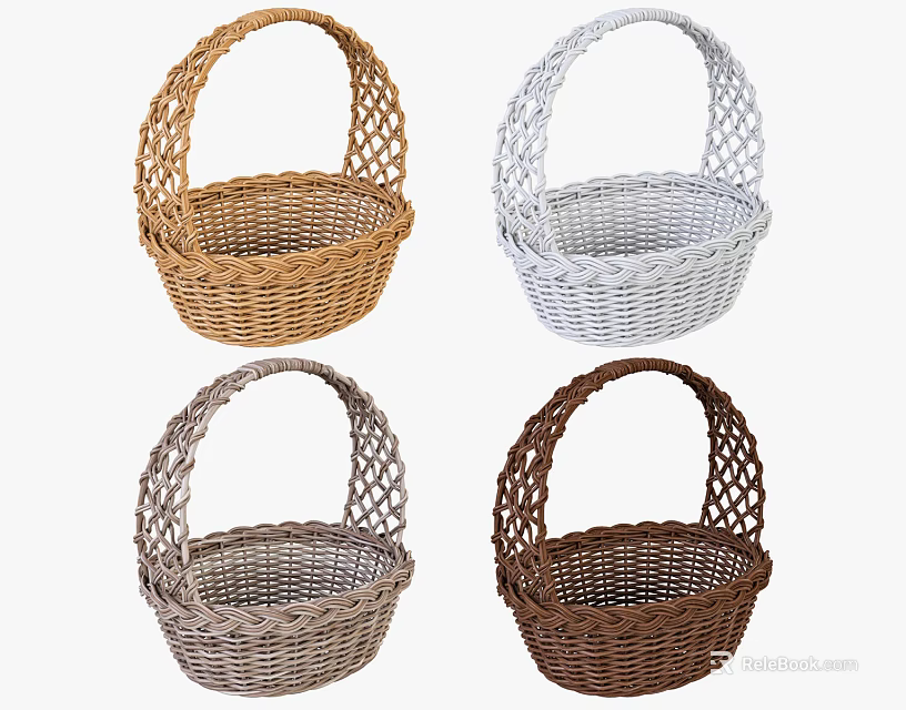 Woven Storage Baskets With Handles In Different Colors For Home Organizing 3d model 