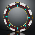Futuristic Circular Ring Structure With White Red Turquoise And Gold Accents 3d model