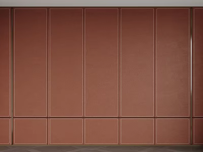 Brown Upholstered Bed Background Wall With Vertical Panels And Horizontal Base Design 3d model