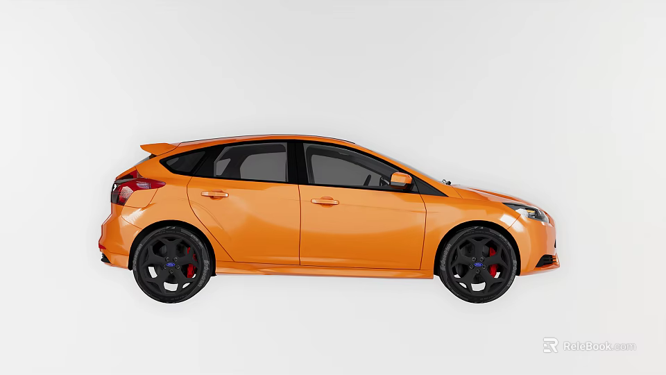 Stylish Orange Hatchback Car With Black Wheels And Red Brake Calipers 3d model 