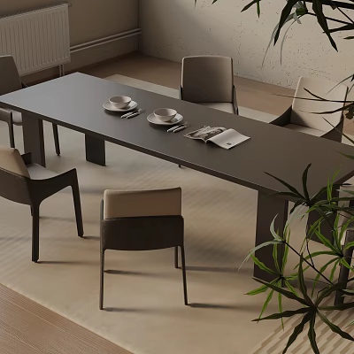 Modern Dining Table Set With Beige Chairs And Simple Tableware For Home 3d model
