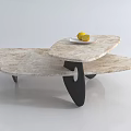 Irregular Shape Marble Coffee Table With Black Base And White Plate With Lemons 3d model