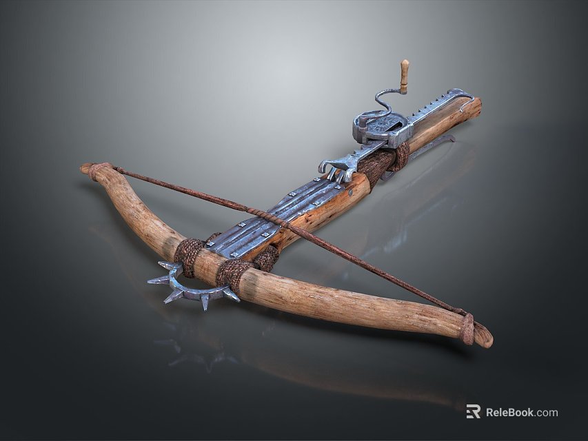 Classic Crossbow Weapon Featuring Wooden Arms Metal Components And Mechanical Structure 3d model 