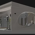 Elegant Modern Clothing Store With Arch Design Display Mannequin And Green Plant
