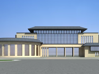 Modern School Building Exterior With Large Glass Windows And Brick Structure 3d model
