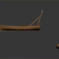 Small Traditional Wooden Boat with Rowing Oars and Classic Structure