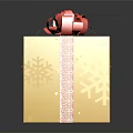 Golden Gift Box With Red Bow And Snowflake Patterns On Pink Ribbon