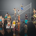 Group of People Playing Volleyball on Court With Others Relaxing and Watching