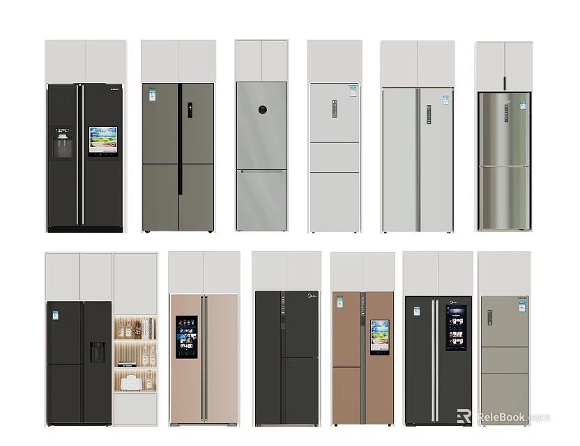 Various Modern Refrigerator Models With Different Designs And Color Options For Home Use 3d model 