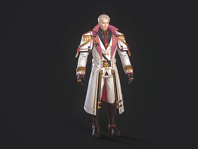 Man In Elegant White And Red Long Coat With Golden Decorations And Noble Style 3d model