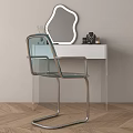 Modern Dressing Table With White Countertop Transparent Chair And Irregular Mirror 3d model
