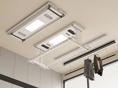 Ceiling Mounted Modern Clothes Hanging Rack With LED Lights For Indoor Drying 3d model