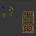 Carved Wooden Panel With Purple Grape Clusters Leaves And Vines Design