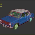 Classic Blue Vintage Sedan With White Roof On Reflective Surface