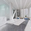 Modern Front Desk Reception Area With Marble Counter Glass Partitions And Open Space