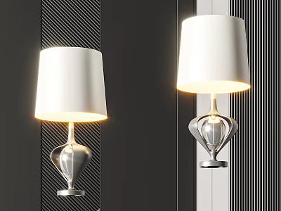 Two Modern Silver Table Lamps with White Lampshade on Dark Striped Background 3d model