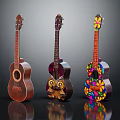 Artistically Painted Ukuleles Featuring Wooden Body Owl Art and Colorful Flower Patterns