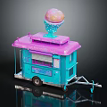Colorful Pink And Blue Ice Cream Cart With Delicious Ice Cream Cone On Top