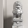 Traditional Silver Metal Lion Sculpture With Marble Base And Intricate Design