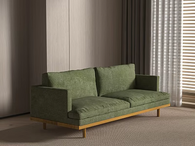 Japanese-style log double sofa wooden fabric Xiaomin double dark green vintage 3d model