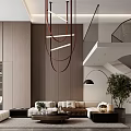 Modern Living Dining Room Interior With Wooden Walls Chandelier Sofa Plant And Staircase