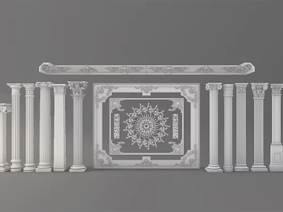 Classical Roman Columns with Intricate Carved Details and Ornate Architectural Designs 3d model
