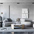 Modern Gray Sofa Coffee Table Set With Round Table Wall Art And Floor Lamp 3d model