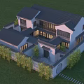 Traditional Chinese Ancient Architecture With Gray Roof White Walls And Courtyard Green Plants