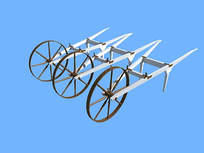 White Plow Shaped Chandelier Design With Wheels On Blue Background 3d model