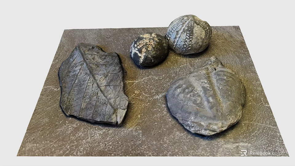 Natural Stone And Wood Decorative Pieces With Artisanal Textured Surfaces 3d model 