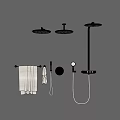 Modern Shower System With Multiple Rainfall Heads Handheld Sprayer And Towel Rack 3d model