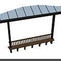 Outdoor Bench With Gray Canopy Black Frame And Wooden Slatted Seat Design