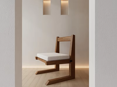 Modern Leisure Chair with Wooden Frame and White Cushion in Minimalist Interior 3d model
