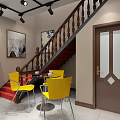 Specialty Store Interior With Colorful Cans On Shelves Wooden Doors And Reception Desk