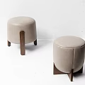 Modern Light Gray Leather Sofa Stools With Wooden Legs And Round Design