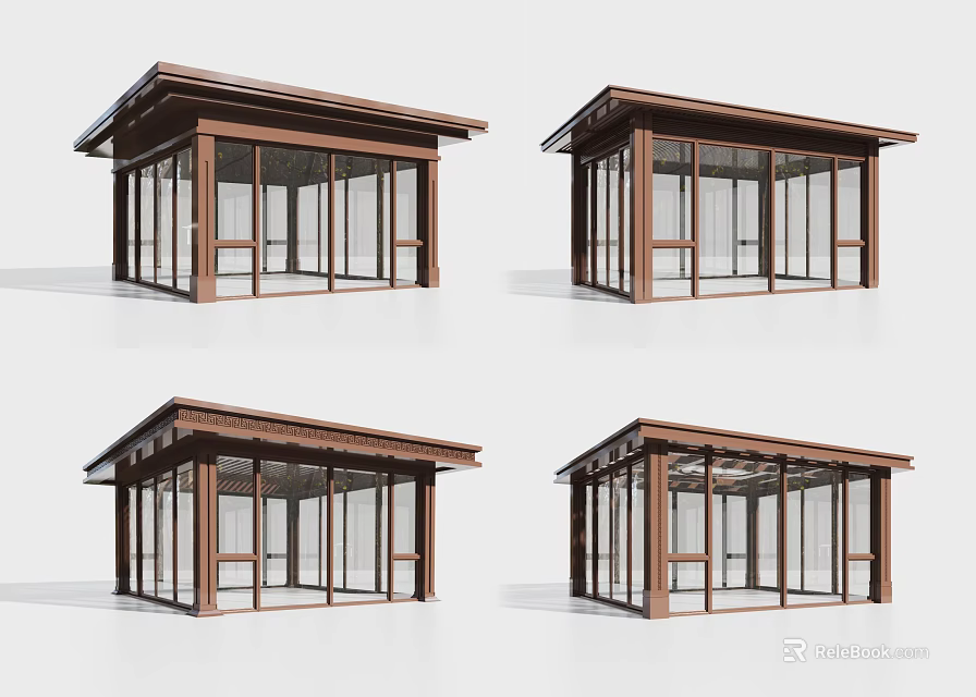 Wooden Pavilion Design With Glass Windows And Sloped Roof For Outdoor Use 3d model 
