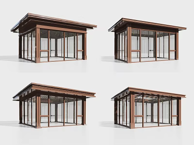 Wooden Pavilion Design With Glass Windows And Sloped Roof For Outdoor Use 3d model