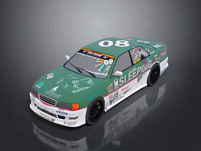 Toy Race Car Model With Green White Body Number 08 And SLEEFR Stickers 3d model