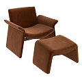 Modern Minimalist Brown Upholstered Leisure Chair with Matching Ottoman Comfortable Seating