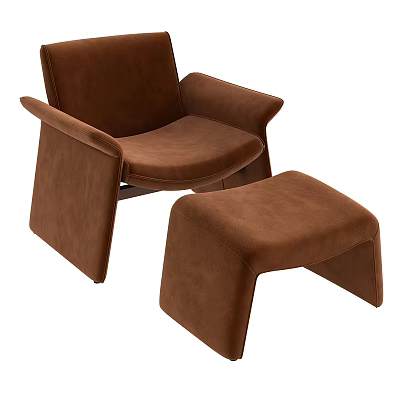 Modern Minimalist Brown Upholstered Leisure Chair with Matching Ottoman Comfortable Seating 3d model